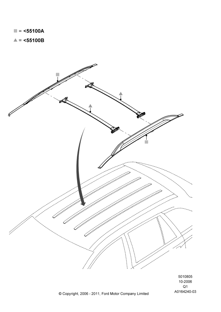 05XA - Roof Rack Systems, Less Sun Roof, Accessory, Cross Bar Kit, Side Rail Kit; 06/NOV/2006-24/DEC/2014