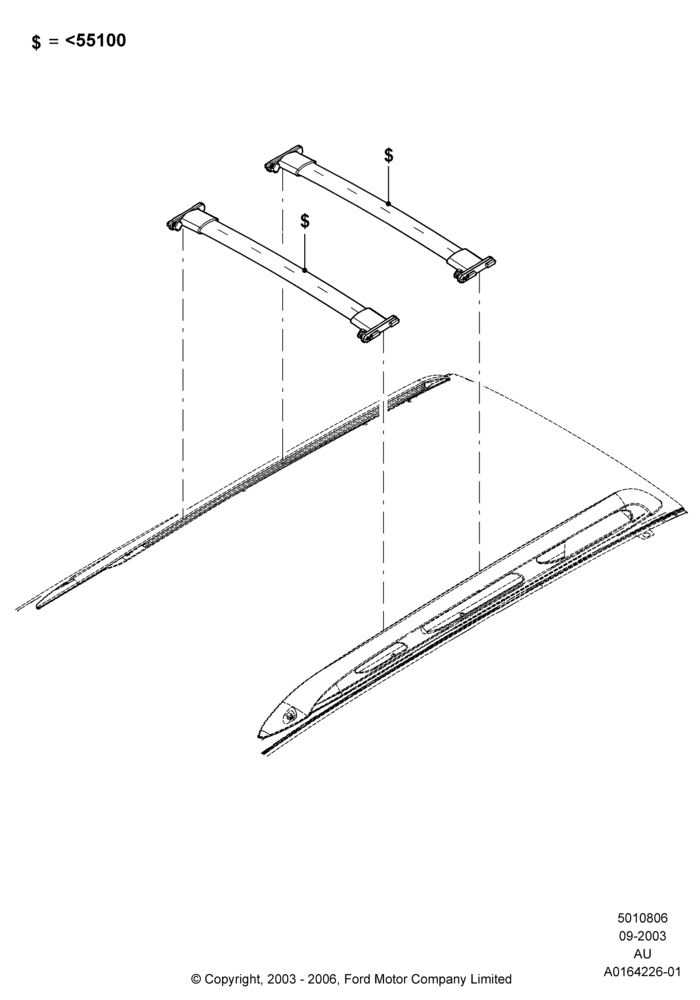 06C - Accessory Roof Rack Mounting Kits, 4 Door Wagon, Accessory, Elliptical Cross Bars; 04/SEP/2003-27/AUG/2007