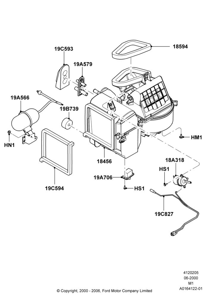 05A - Heater/Air Cond.External Components, All LHD Territories, Less Air Conditioning, Evaporator And Blower Main Unit Assembly; 12/JUN/2000-01/MAY/2006