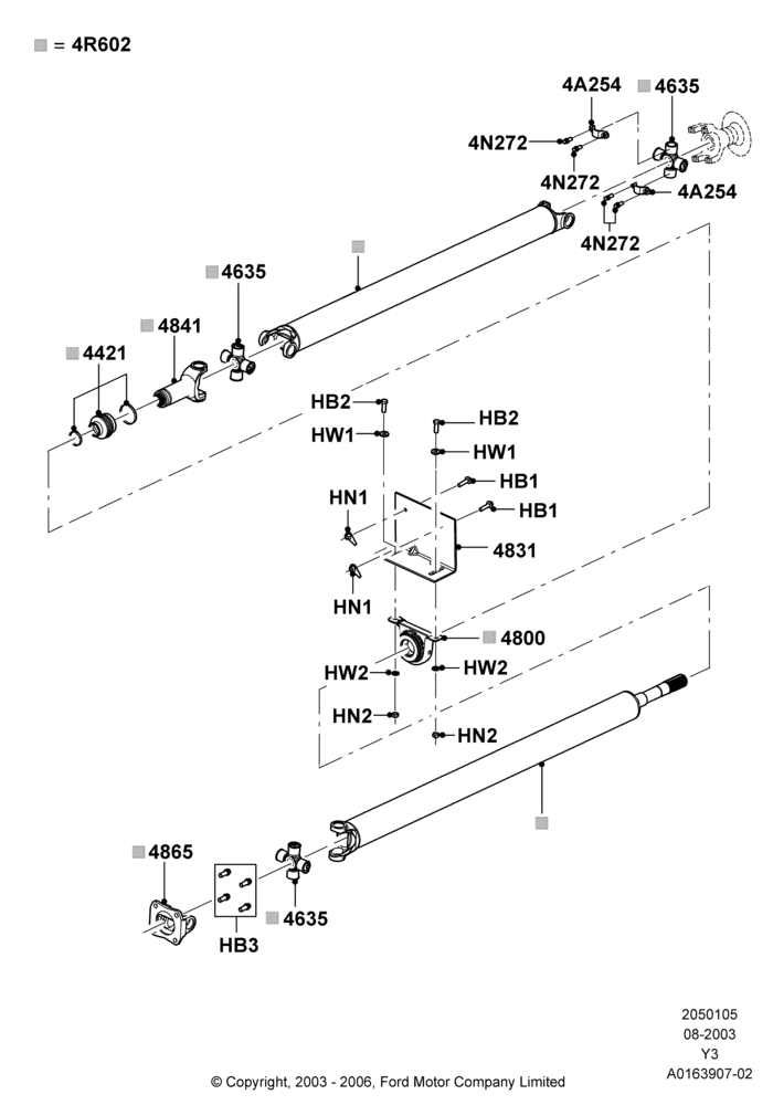 05A - Drive Shaft - Rear Axle Drive, 178"/4521MM Wheelbase, 190"/4826MM Wheelbase, 2 Piece Driveshaft; 04/AUG/2003-31/OCT/2007