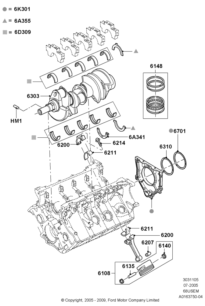 05B - Crankshaft/Pistons and Bearings, 6.8L Gas EFI V10; 03/JAN/2005-19/JAN/2010