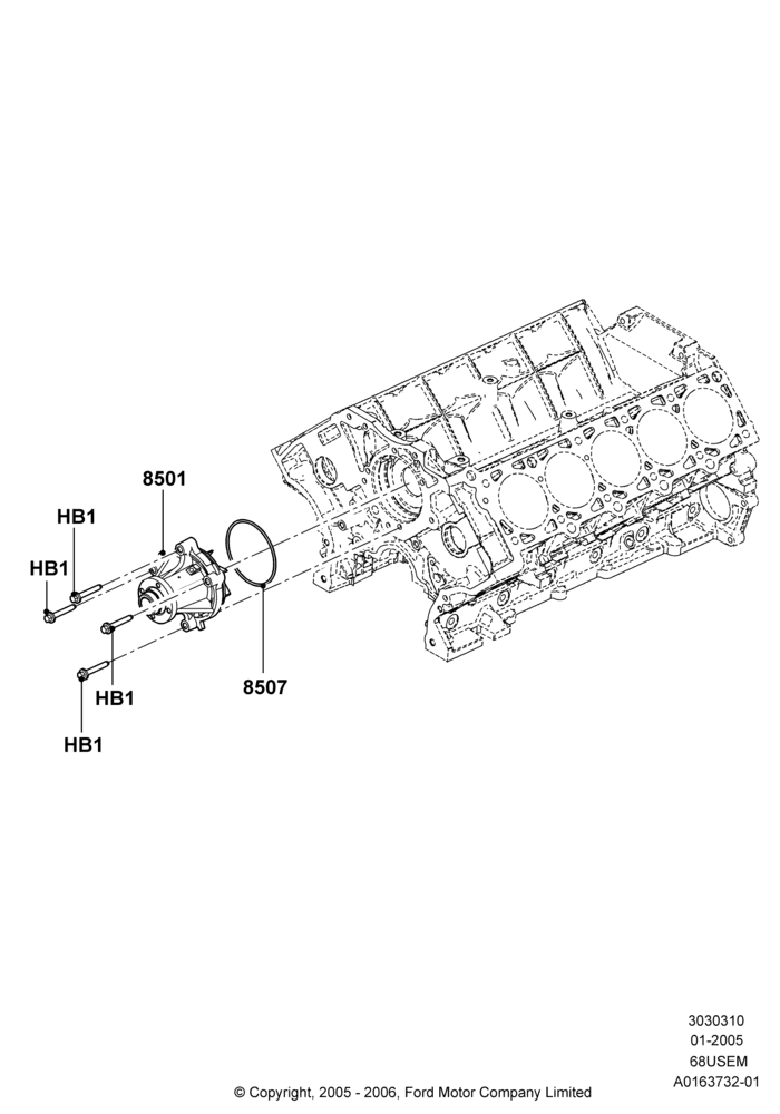 Water Pump, 6.8L Gas EFI V10