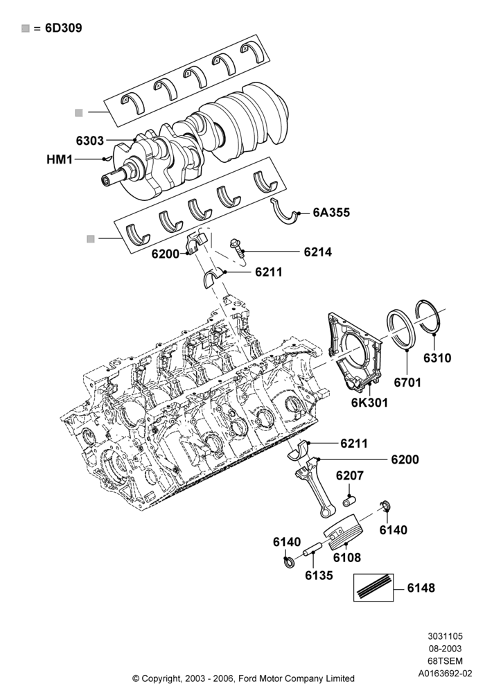 05B - Crankshaft/Pistons and Bearings, 6.8L SOHC EFI NA V10 Gas; 04/AUG/2003-03/JAN/2005