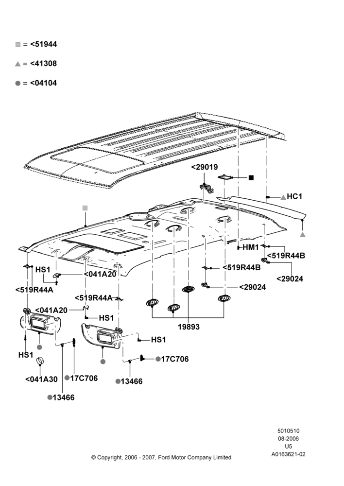 10K - Headlining and Sun Visors, With Sliding Roof; 07/AUG/2006-16/DEC/2010