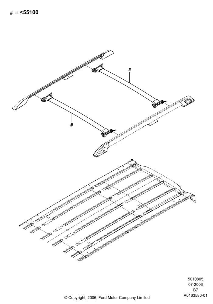05XD - Roof Rack Systems, Accessory, With Cross Bars; 02/AUG/2006-30/JUN/2017