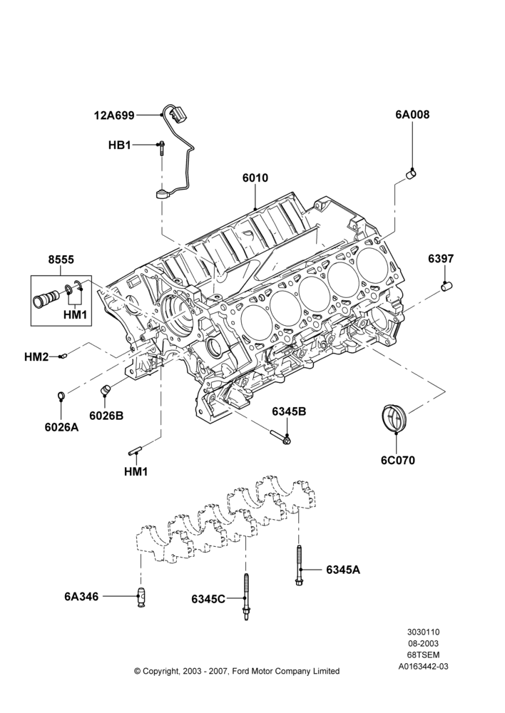 10B - Cylinder Block and Plugs, 6.8L SOHC EFI NA V10 Gas; 04/AUG/2003-03/JAN/2005