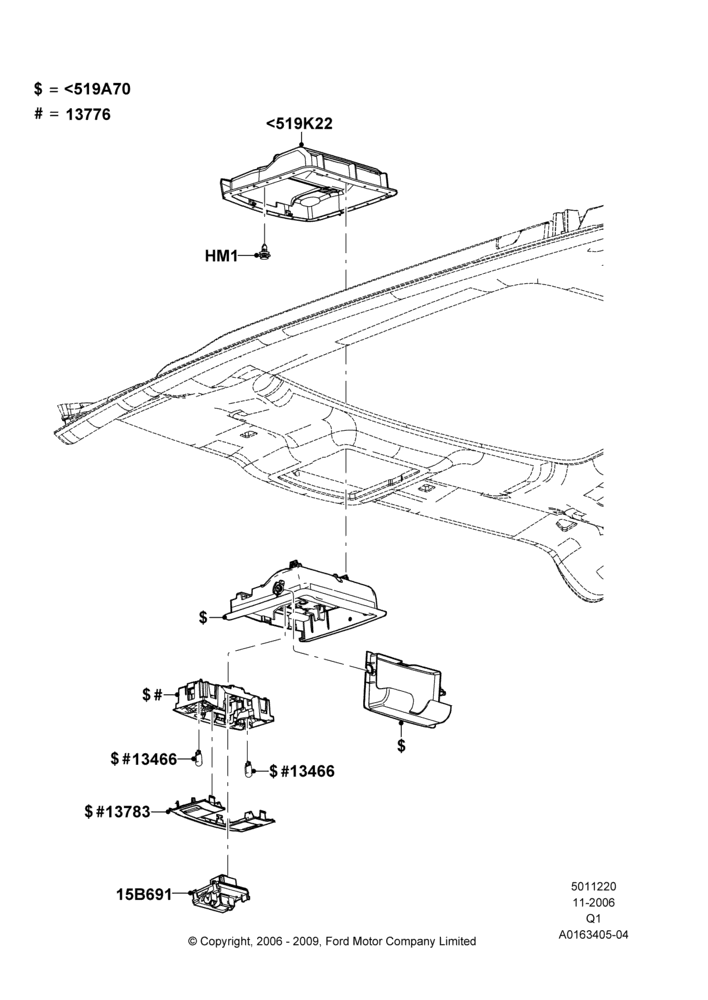 20D - Console - Overhead, Lincoln/Mercury Series, With High Series Open Air Roof; 06/NOV/2006-24/DEC/2014