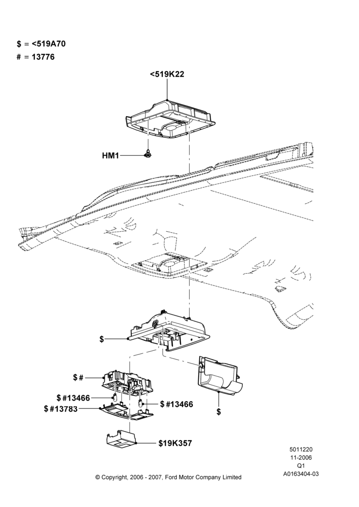 20C - Console - Overhead, Less Sun Roof, Lincoln/Mercury Series; 06/NOV/2006-24/DEC/2014