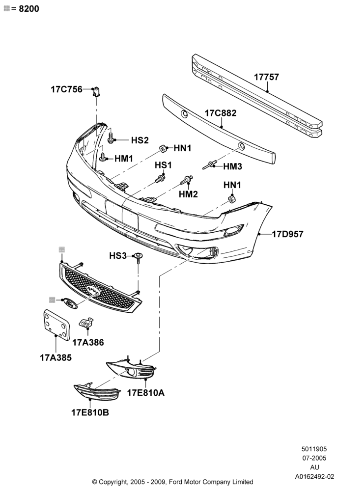05E - Radiator Grille and Front Bumper, Less Exterior Appearance Pack; 18/JUL/2005-27/AUG/2007