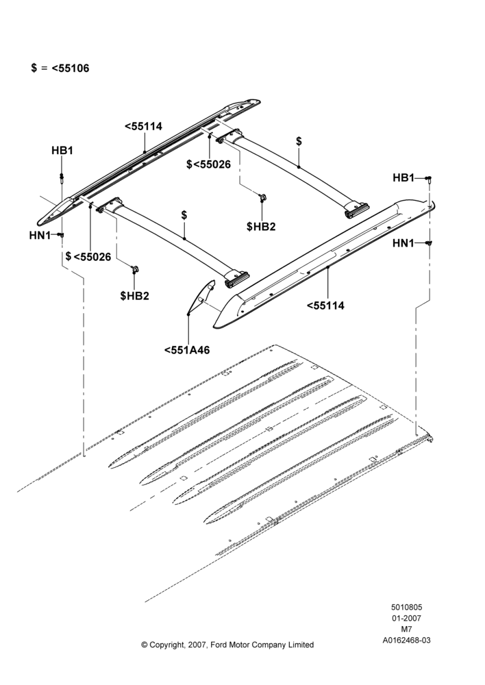 05D - Roof Rack Systems, All LHD Territories, Ford Series, Production Installed; 08/JAN/2007-29/APR/2012