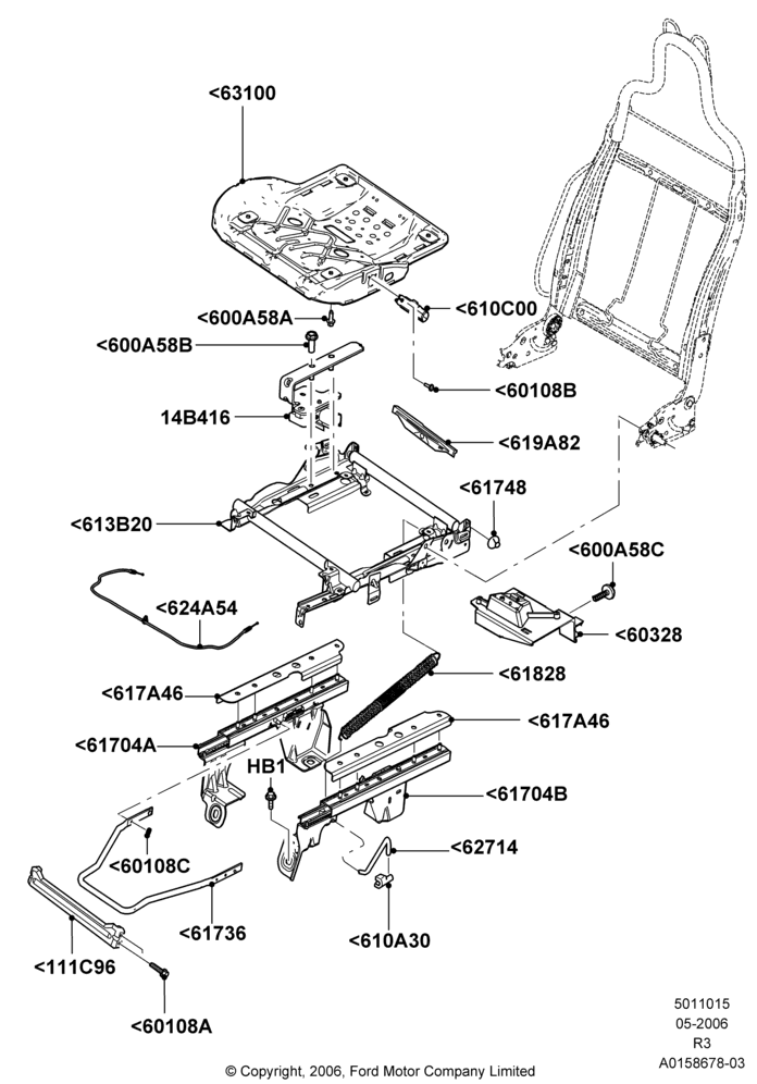 15B - Front Seat Base, Sports Front Seat, 40/40 Seat; 01/MAY/2006-14/SEP/2009