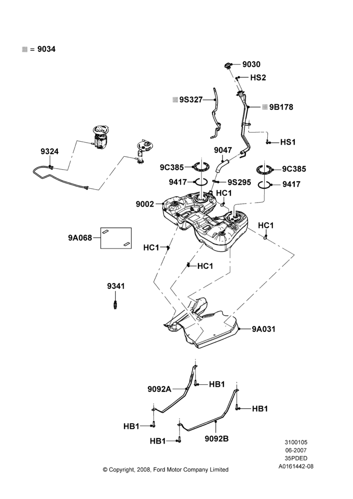 05B - Fuel Tank, 3.5L 4V DOHC VCT SMPI V6 Gas, With 49 State/Non Green State Req; 18/JUN/2007-13/AUG/2008
