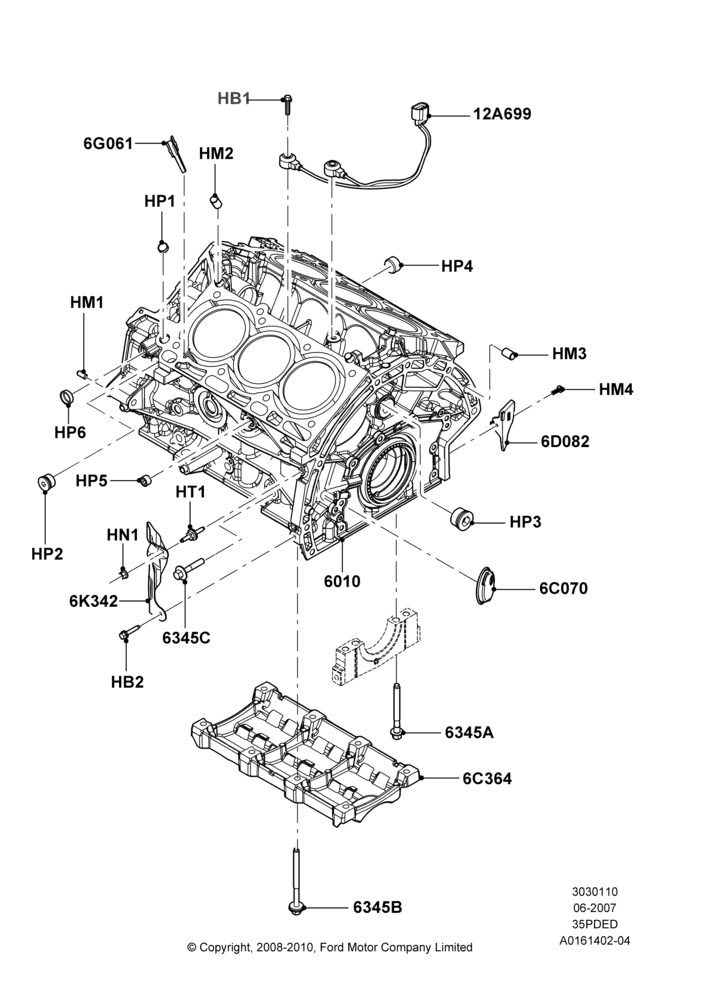 10B - Cylinder Block and Plugs, 3.5L 4V DOHC VCT SMPI V6 Gas; 18/JUN/2007-15/JUN/2009