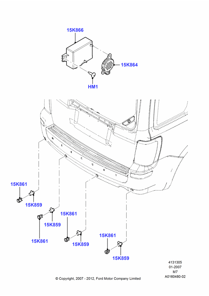05D - Parking Distance Control, Lincoln/Mercury Series, With Reverse Proximity Sensor; 08/JAN/2007-29/APR/2012