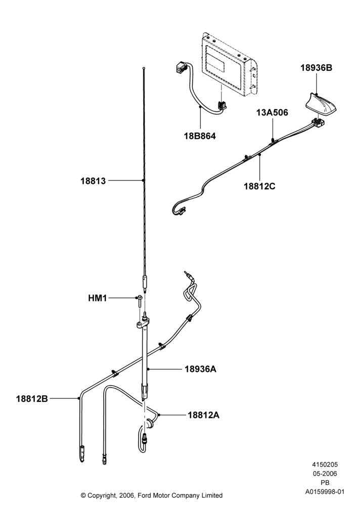 05F - Antenna, Less AM/FM Str/CD/Clk/Navig System, With Satellite Radio Reception; 01/MAY/2006-04/JUN/2007