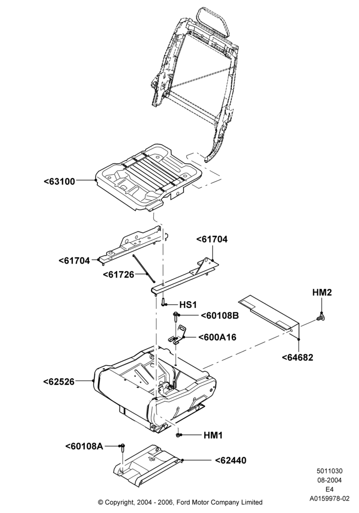 30C - Rear Seat Base, With 2nd Row Dual Captain Chairs, Passenger Side; 02/AUG/2004-06/AUG/2007