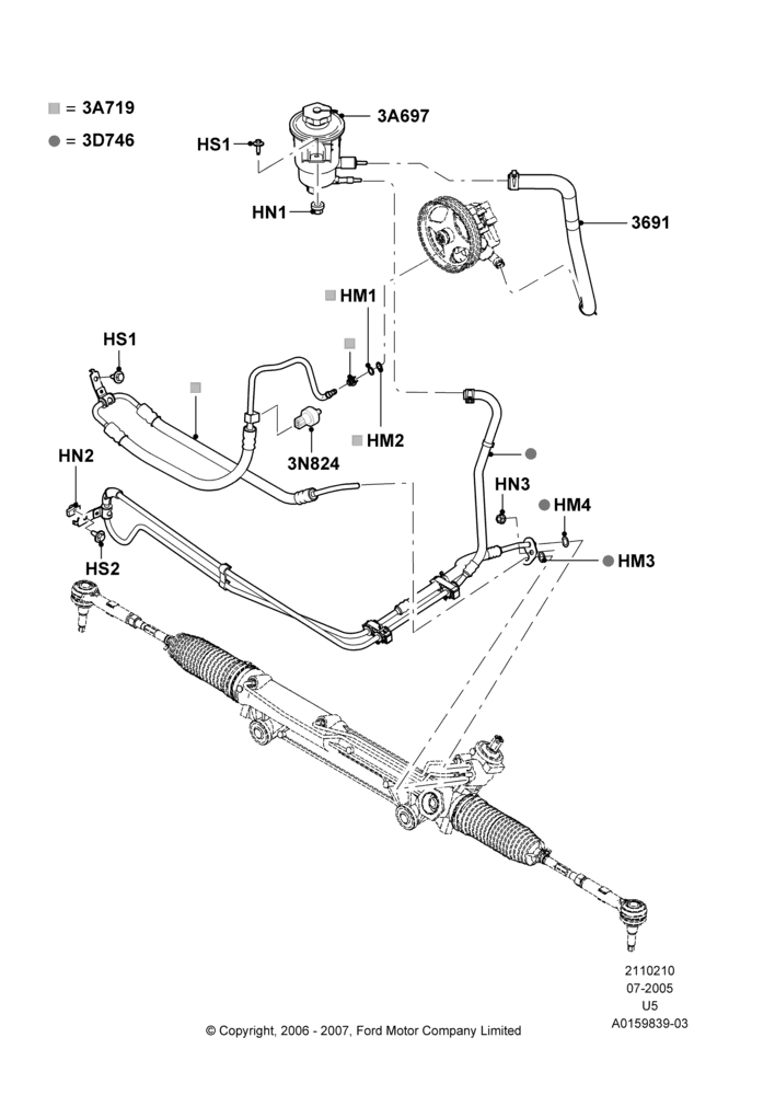 10G - Supply & Return Hoses - Power Strg, 4.6L 3V V8; 19/JUL/2005-03/DEC/2007