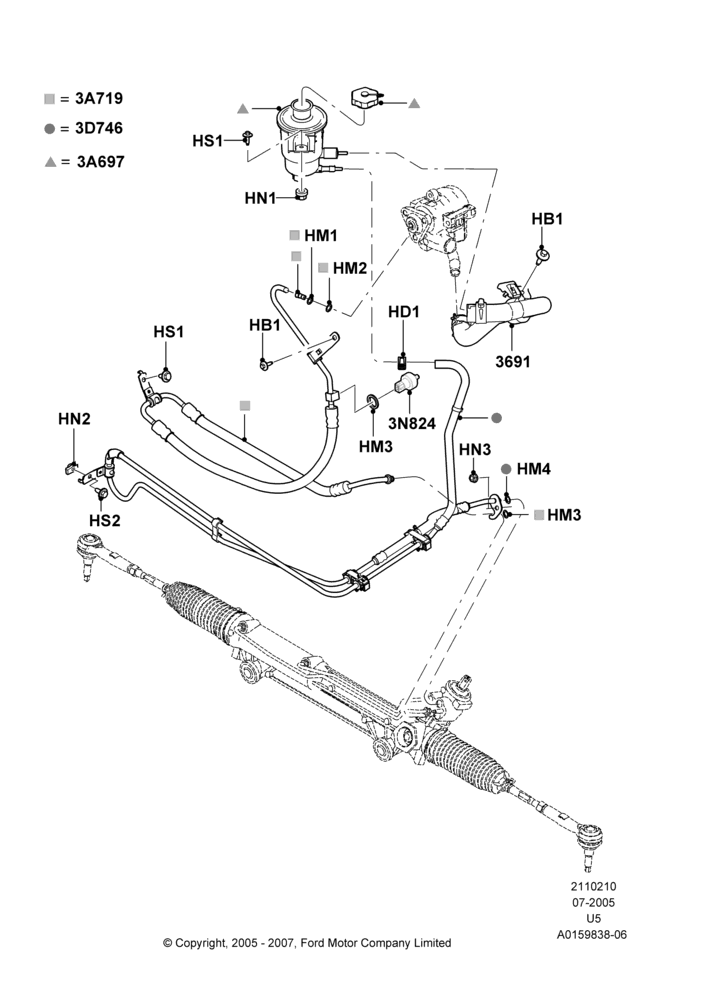 10F - Supply & Return Hoses - Power Strg, 4.0L V6 12V SOHC EFI; 19/JUL/2005-03/DEC/2007