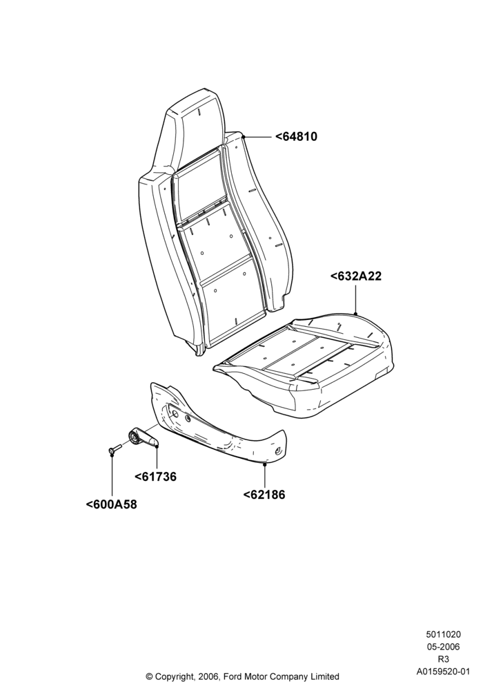 20F - Front Seat Pads/Valances & Heating, With Split Bench Front Seat, 40% Seat, in 60/40 seat; 01/MAY/2006-14/SEP/2009