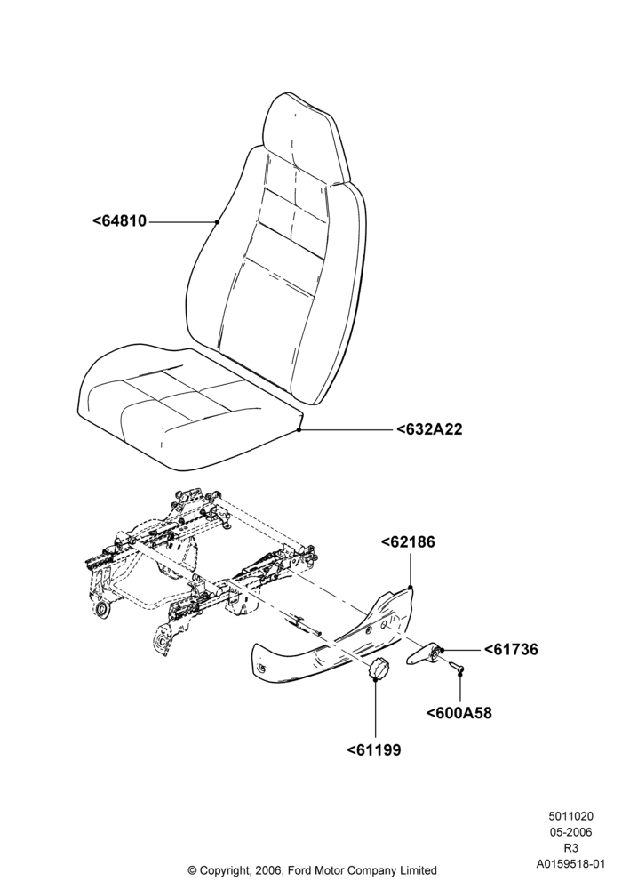 20B - Front Seat Pads/Valances & Heating, Sports Front Seat, 40/40 Seat; 01/MAY/2006-14/SEP/2009