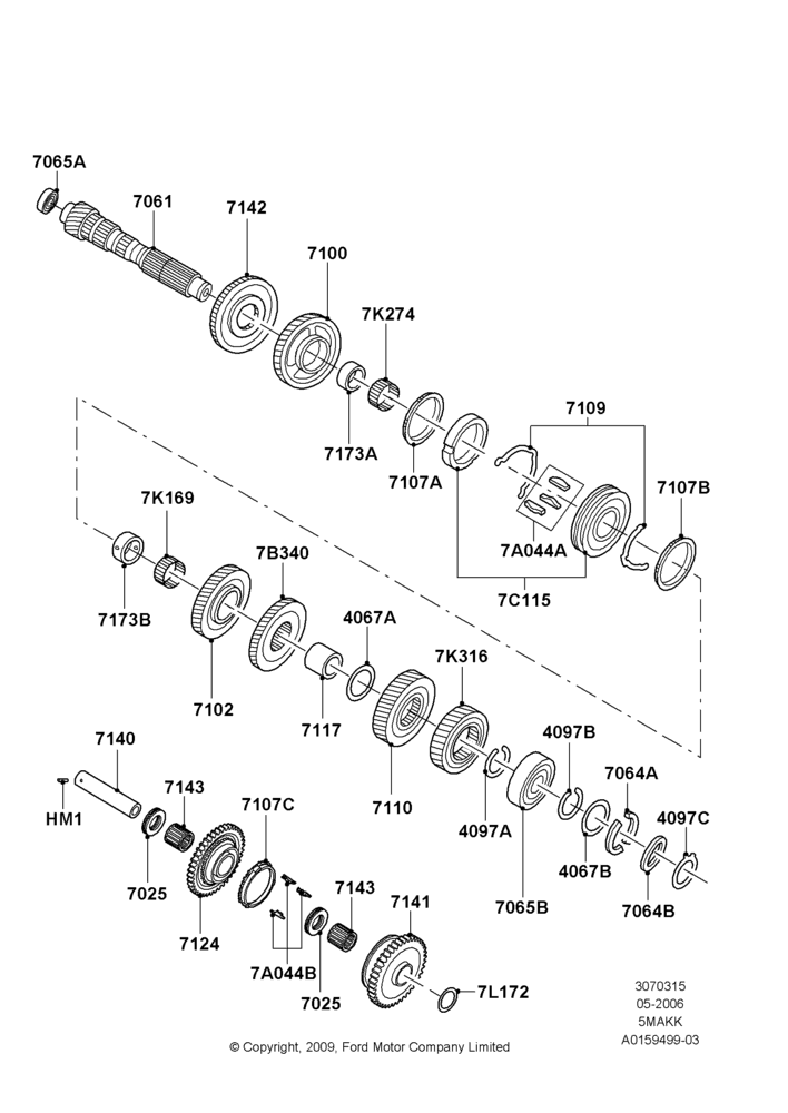 15B - Output Shaft, Gear Sets & Bearings, 4WD, 5 Speed Manual Transmission - AK; 01/MAY/2006-23/JUN/2008