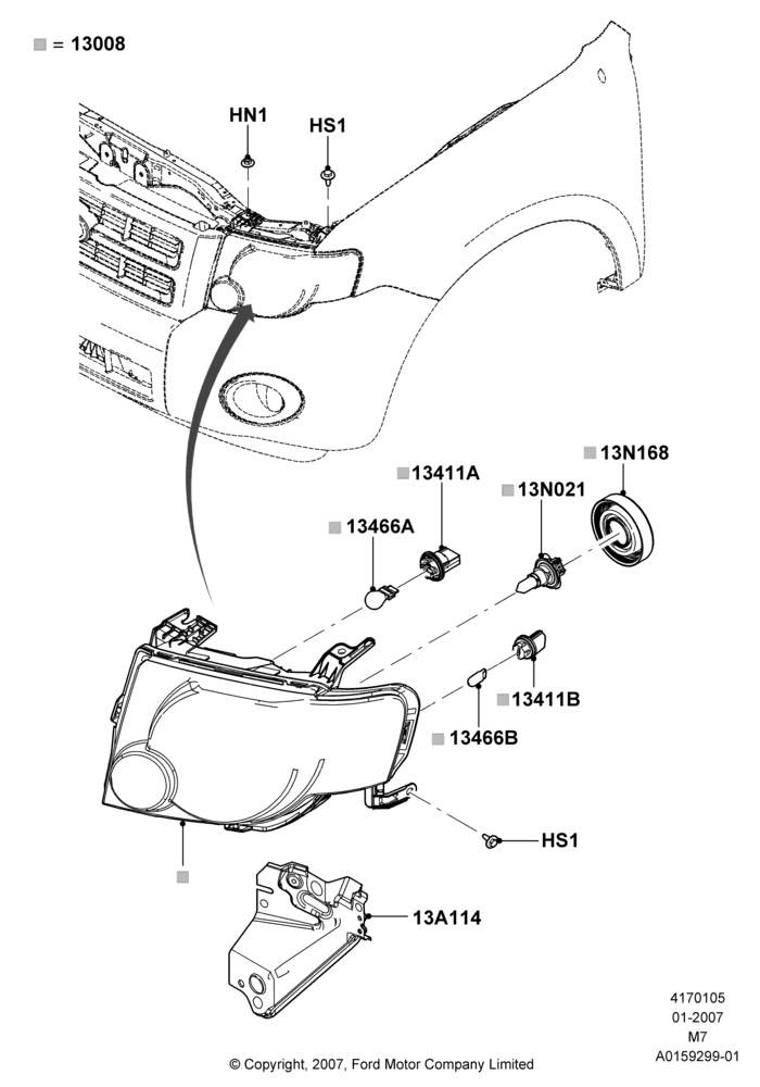 Headlamps and Front Flasher Lamps, Ford Series