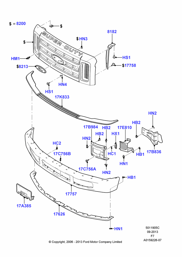 05C - Radiator Grille and Front Bumper, Ford 250 Series, Ford 350 Series; 18/DEC/2006-12/FEB/2010