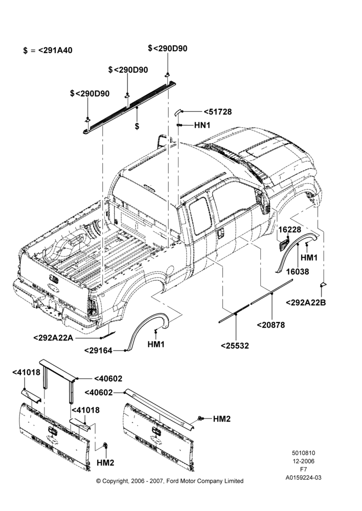 10C - Body Mouldings, Ford 250 Series, Ford 350 Series; 18/DEC/2006-12/FEB/2010