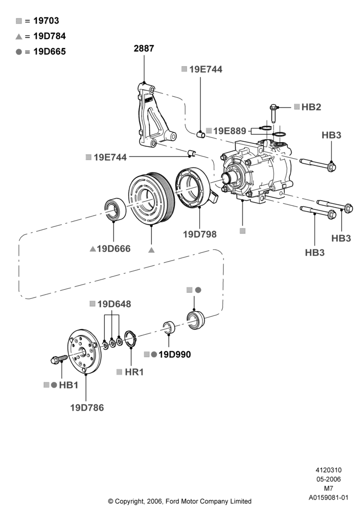 10D - Air Conditioning Condensr/Compressr, (+) North American Markets, 3.0 V6 24V DOHC EFI Modular, Compressor Assy; 01/MAY/2006-08/JAN/2007