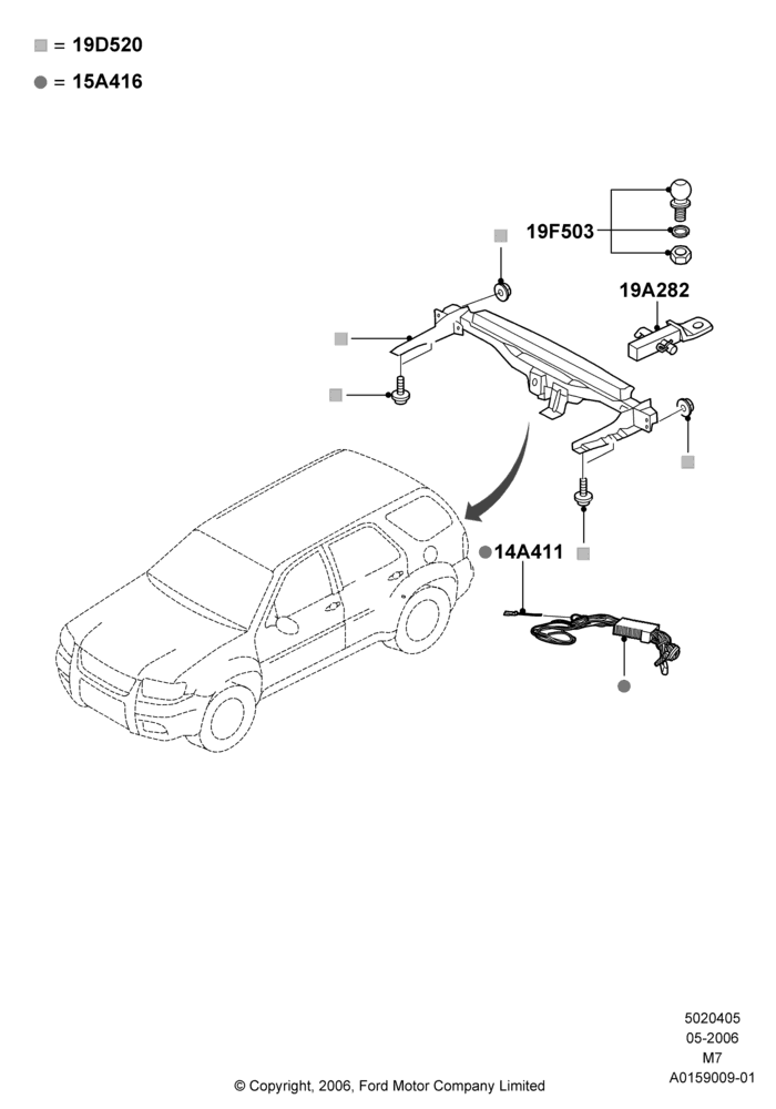 05XA - Tow Bar, (+) North American Markets, Less Hybrid Version, Accessory; 01/MAY/2006-08/JAN/2007