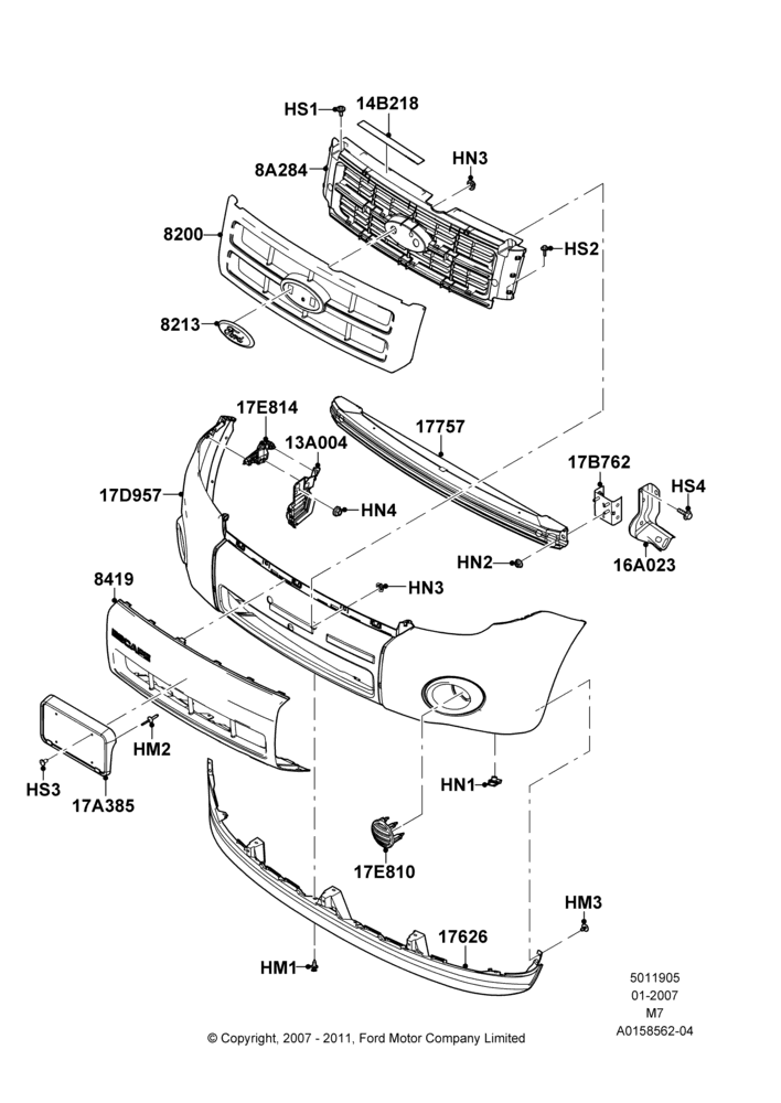 05D - Radiator Grille and Front Bumper, Ford Series; 08/JAN/2007-29/APR/2012