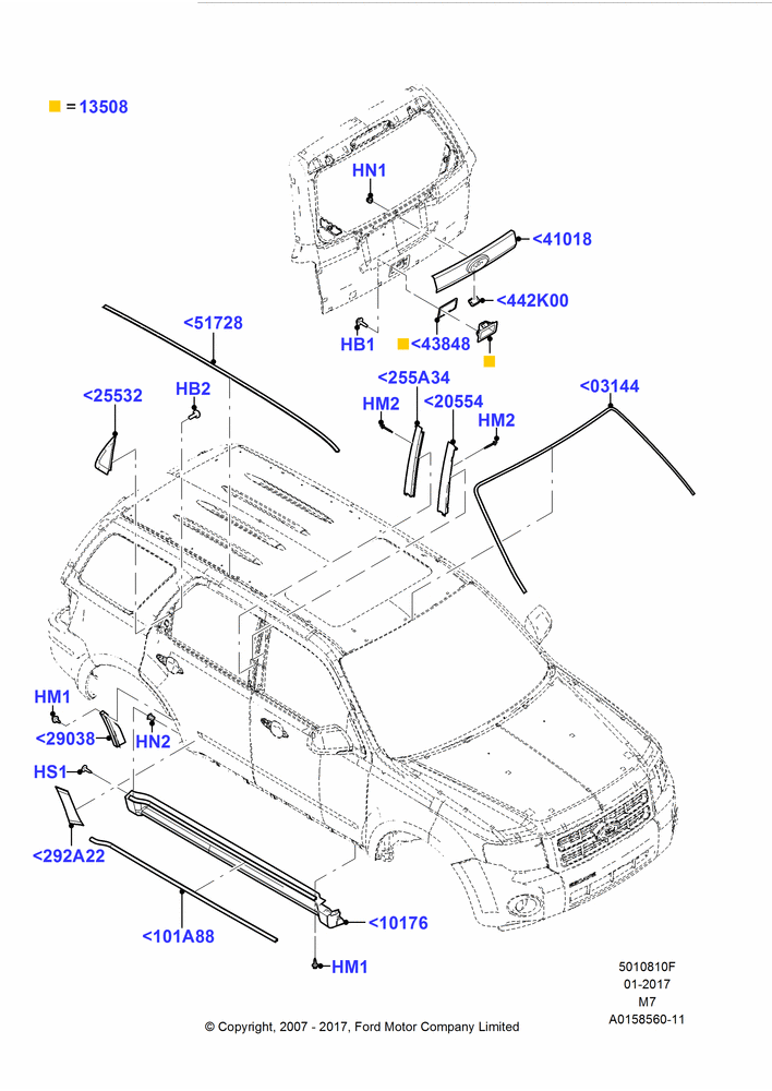10F - Body Mouldings, Ford Series; 08/JAN/2007-29/APR/2012