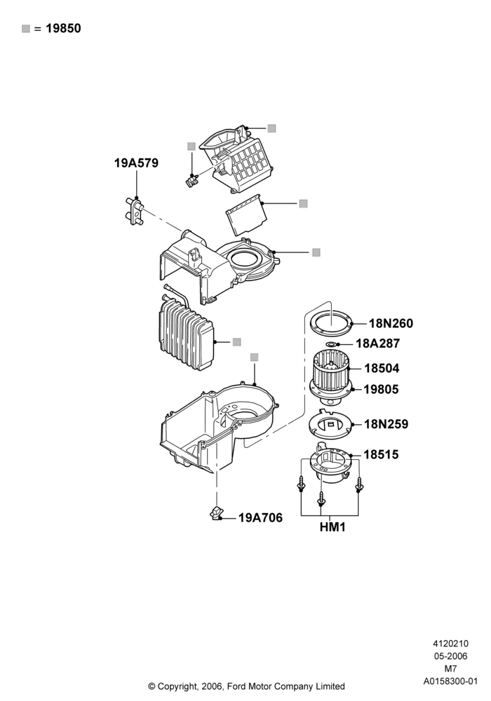 10C - Heater/Air Cond.Internal Components, 2.3LI4 16v Gas/Electric DOHC Hybrid, Manual Air Conditioning, Evaporator And Blower Main Unit Assembly; 01/MAY/2006-08/JAN/2007