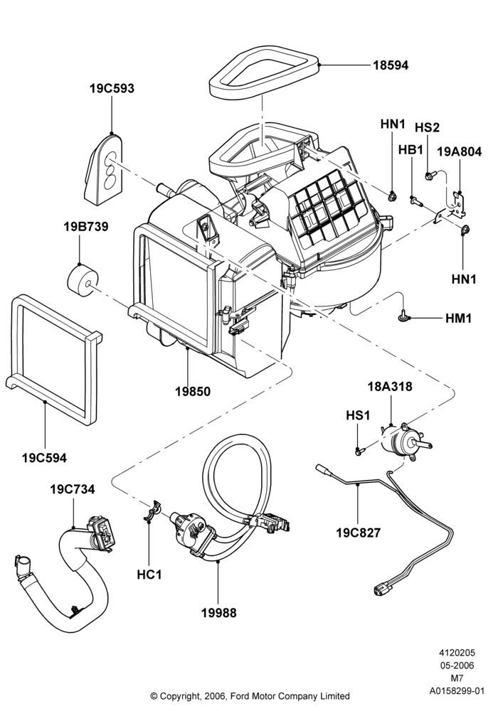 05C - Heater/Air Cond.External Components, 2.3LI4 16v Gas/Electric DOHC Hybrid, Manual Air Conditioning, Evaporator And Blower Main Unit Assembly; 01/MAY/2006-08/JAN/2007