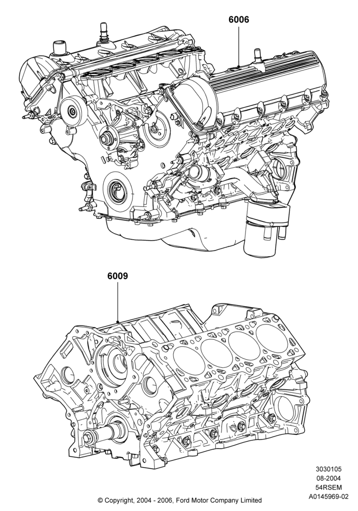 05B - Service Engine and Short Block, 5.4L Modular SOHC V8; 02/AUG/2004