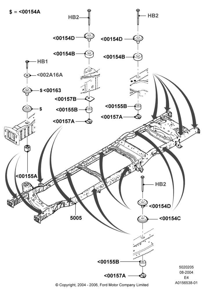 05E - Chassis Frame, Extended Van, Extended Wagon, Ford 350 Series; 02/AUG/2004-16/OCT/2006