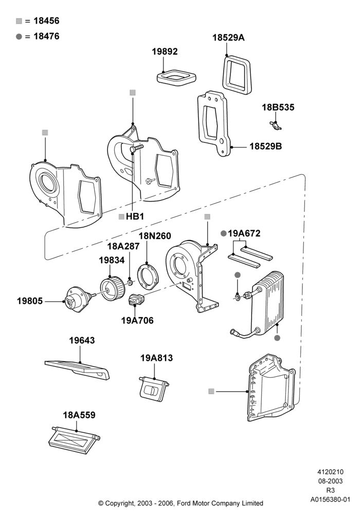 10A - Heater/Air Cond.Internal Components, Less Air Conditioning; 04/AUG/2003-16/DEC/2011