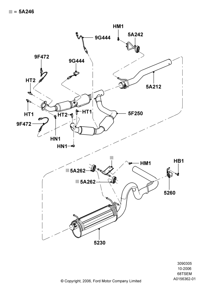 Exhaust System, 50 State Emission Requirements, 6.8L SOHC EFI NA V10 Gas, All Reg/Extended Vans/Wagons, Ford 350 Series, With California/Green State Req