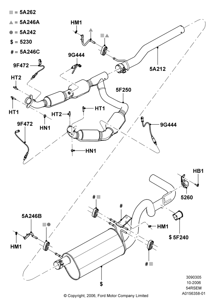 Exhaust System, (-)"CHN", 5.4L Modular SOHC V8, All Reg/Extended Vans/Wagons