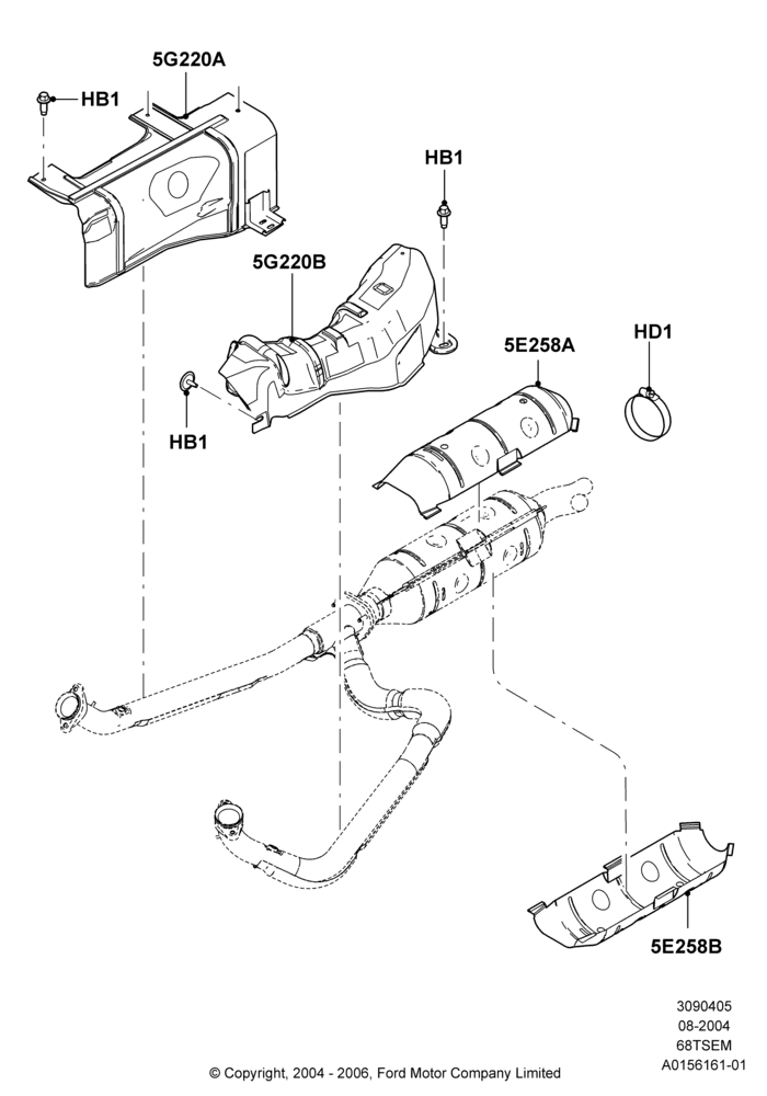 05B - Heat Shields - Exhaust System, 6.8L SOHC EFI NA V10 Gas, All Cutaway/Strip Chas/Chas Cab, Ford 350 Series; 02/AUG/2004