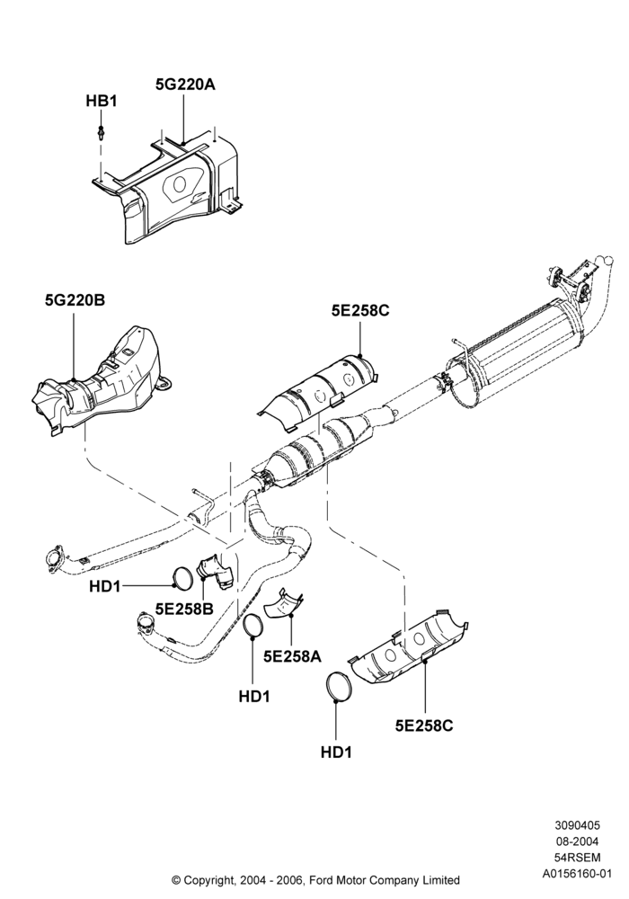 05D - Heat Shields - Exhaust System, 5.4L Modular SOHC V8, Stripped Chassis; 02/AUG/2004