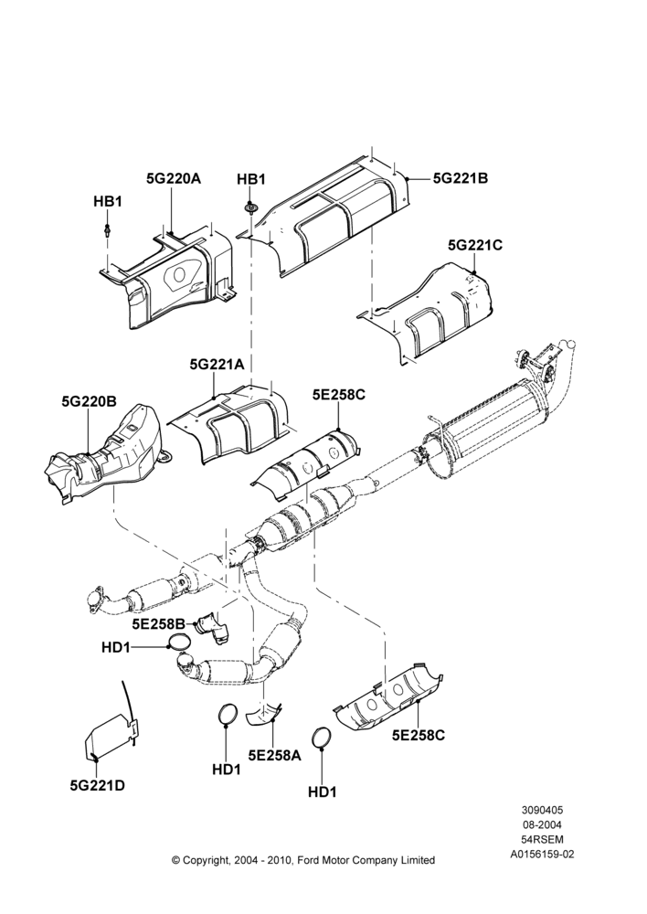 05C - Heat Shields - Exhaust System, 5.4L Modular SOHC V8, Cutaway; 02/AUG/2004