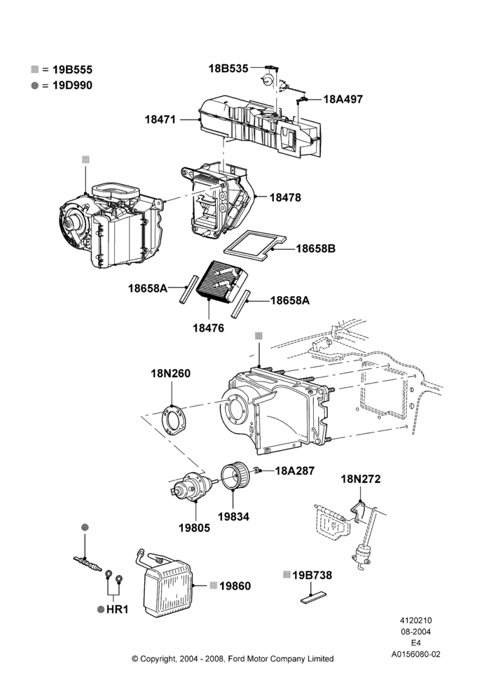 10B - Heater/Air Cond.Internal Components, With Air Conditioning; 02/AUG/2004