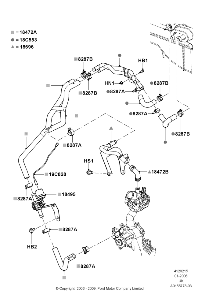 15B - Heater Hoses, 4.0L V6 12V SOHC EFI, Less Engine Oil Cooler; 30/JAN/2006-29/OCT/2010