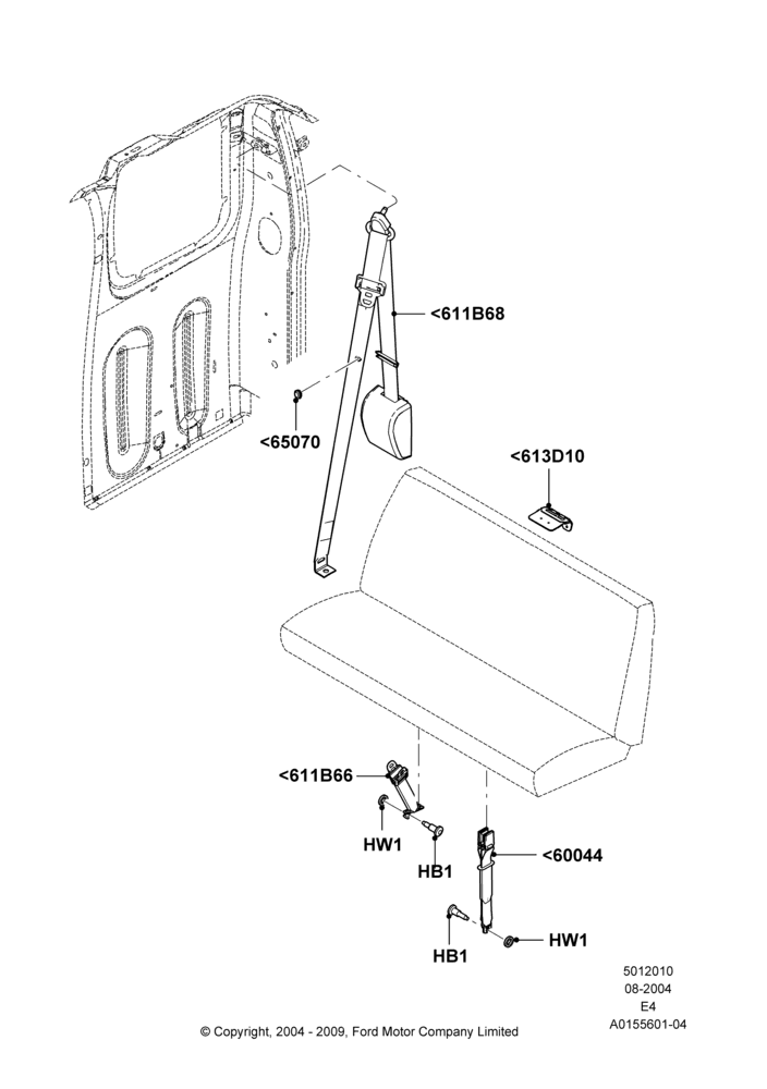 10G - Rear Seat Belts, With 5th Row Bench Seat; 02/AUG/2004-06/AUG/2007