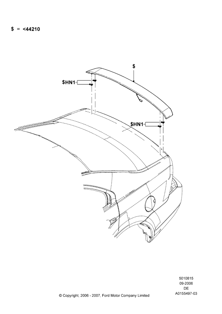 15A - Spoiler and Related Parts, Ford And Mercury Derivative, With Single Rear Wing Spoiler, Production Installed; 30/AUG/2006-04/FEB/2009