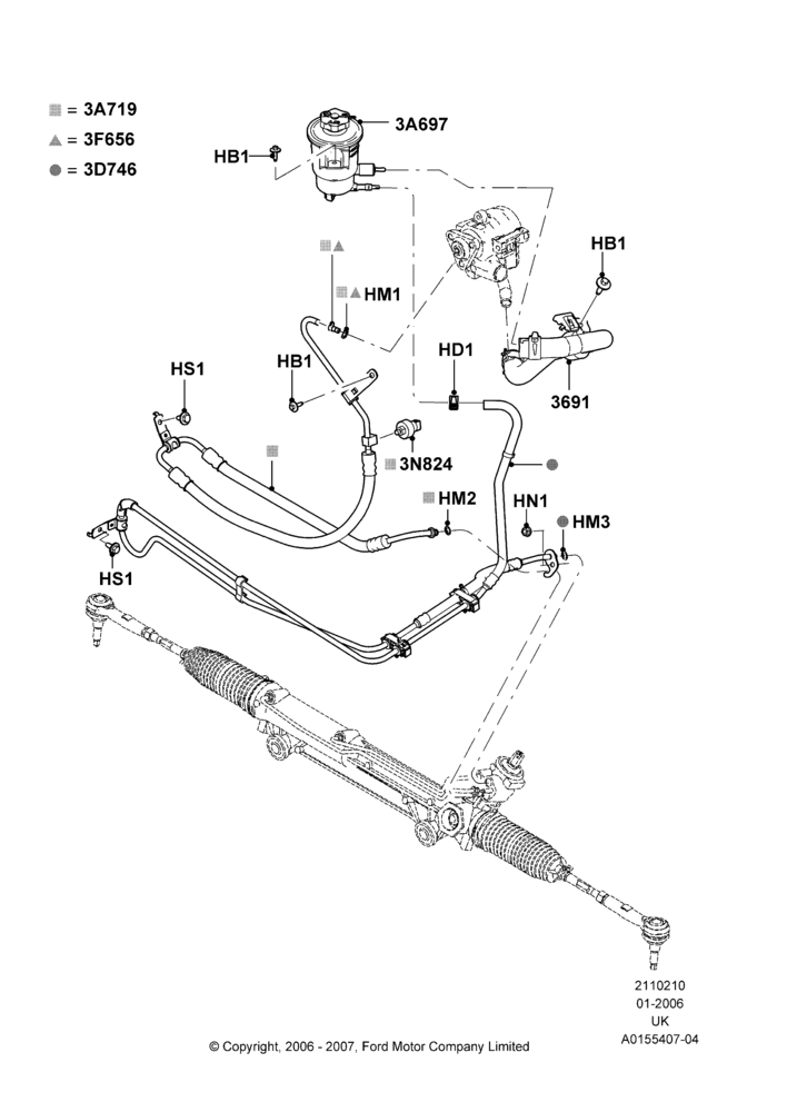 10B - Supply & Return Hoses - Power Strg, 4.6L 3V V8; 30/JAN/2006-03/DEC/2007