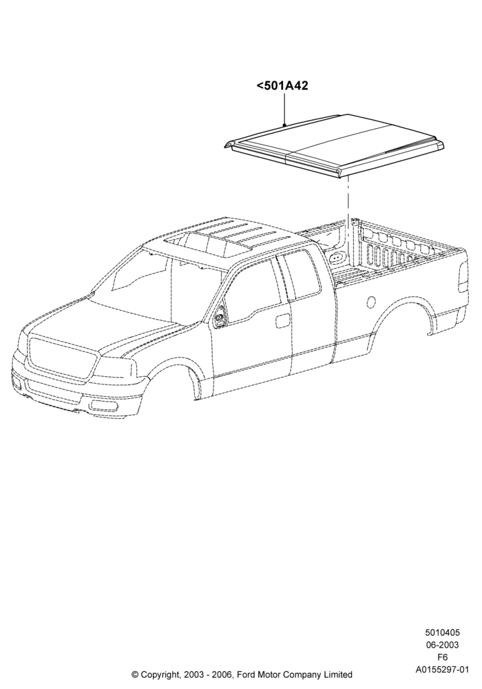 05XA - Pick Up Box/Tailgate and Tonneau, Ford 150 Series, Less Pickup Side Rails, Accessory; 02/JUN/2003-18/AUG/2008