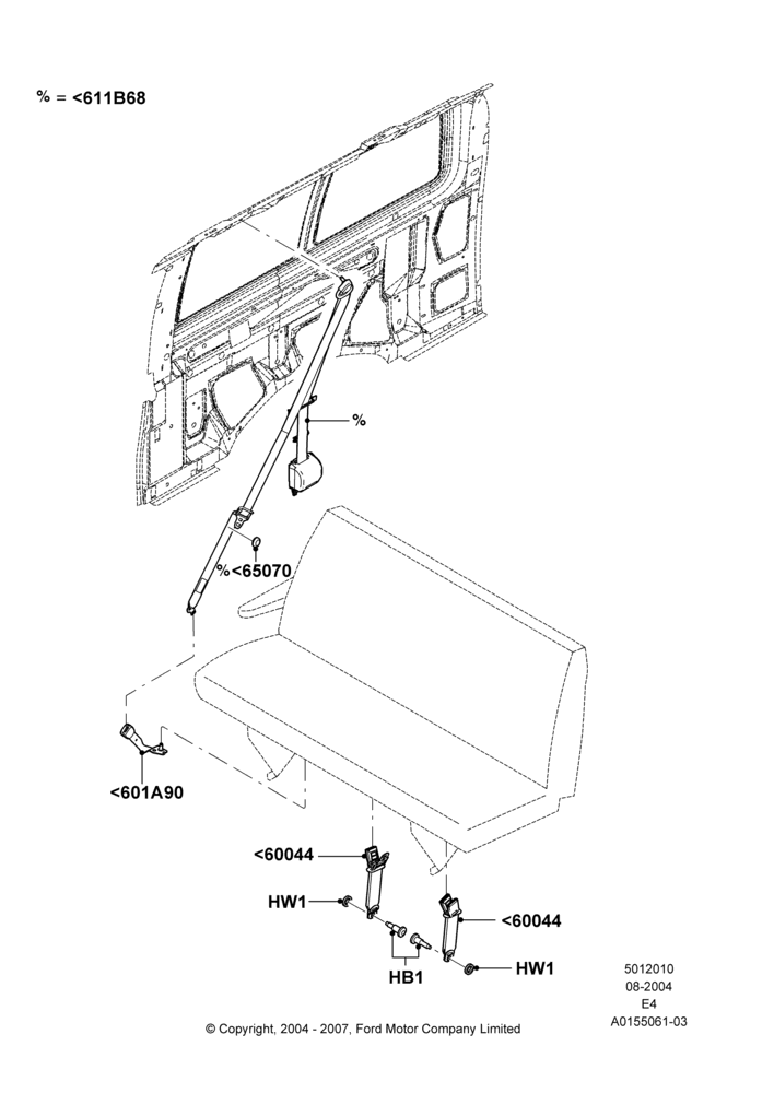 10C - Rear Seat Belts, Less Crew Van Package, With 2nd Row Bench Seat - 3 Passngr; 02/AUG/2004-06/AUG/2007