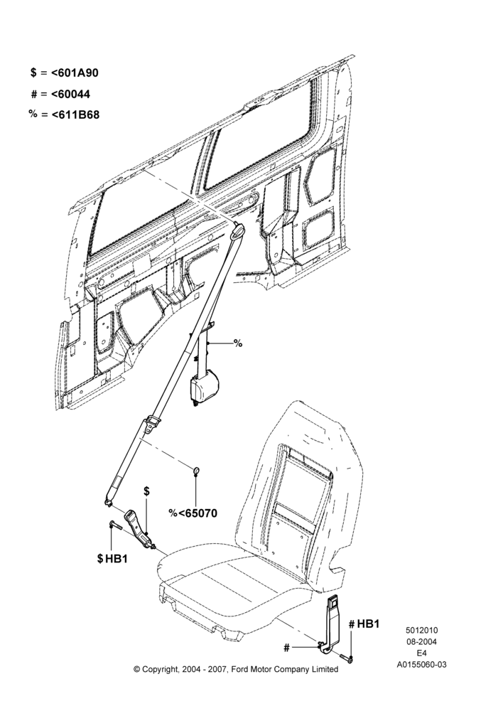 10B - Rear Seat Belts, With 2nd Row Dual Captain Chairs; 02/AUG/2004-06/AUG/2007